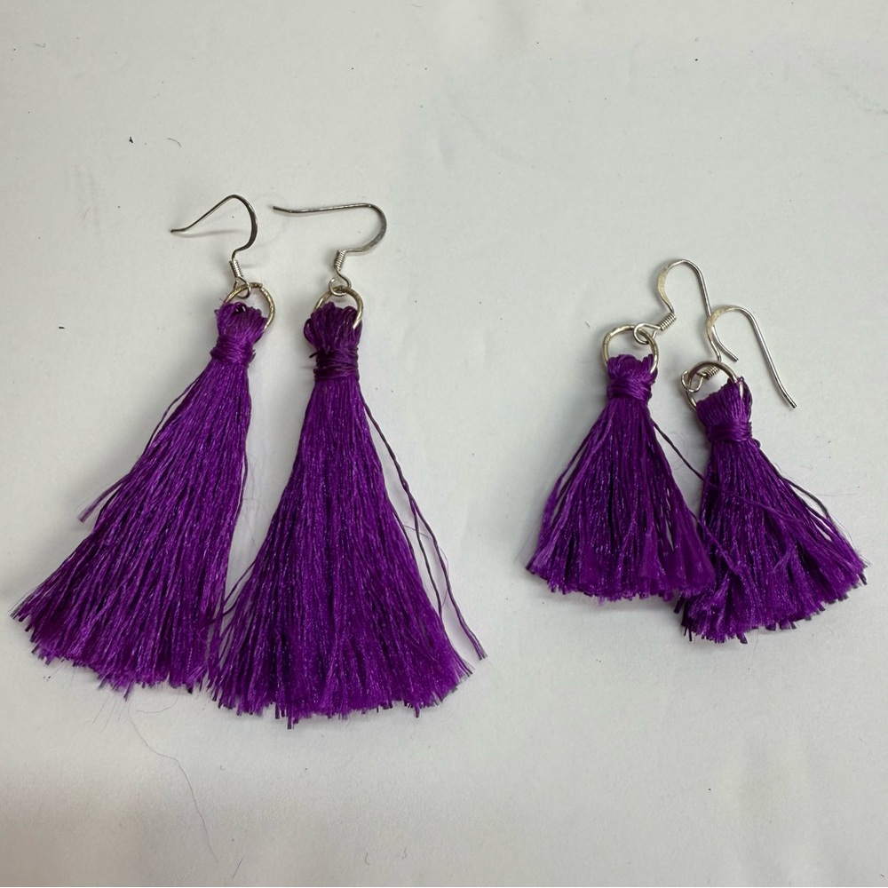 NEW Handmade Purple Tassel Earrings Set Two Pairs Fringe